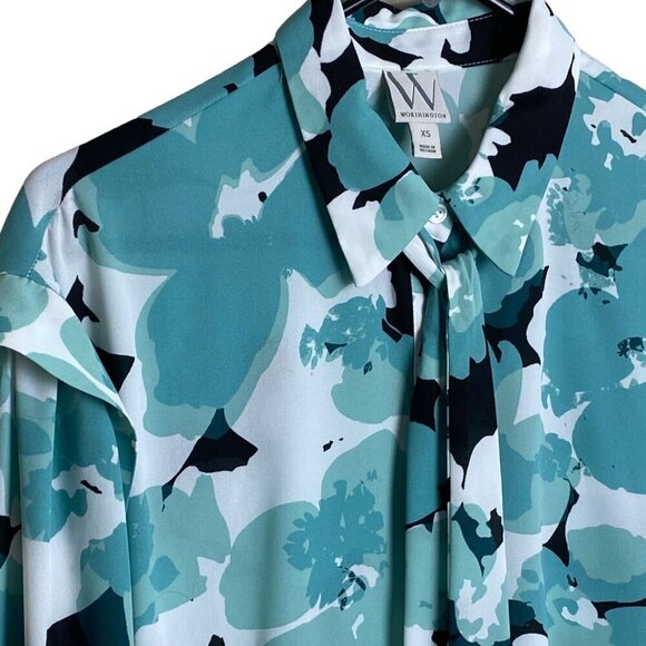 Worthington NWT $44 Jade Floral Blouse with Tie Professional Career Women's XS - Picture 3 of 7
